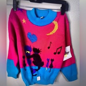 Hot Fudge Girls Kids Pink Knit Grafic Sweater Vintage Made In USA Sz 5/6 NWT
